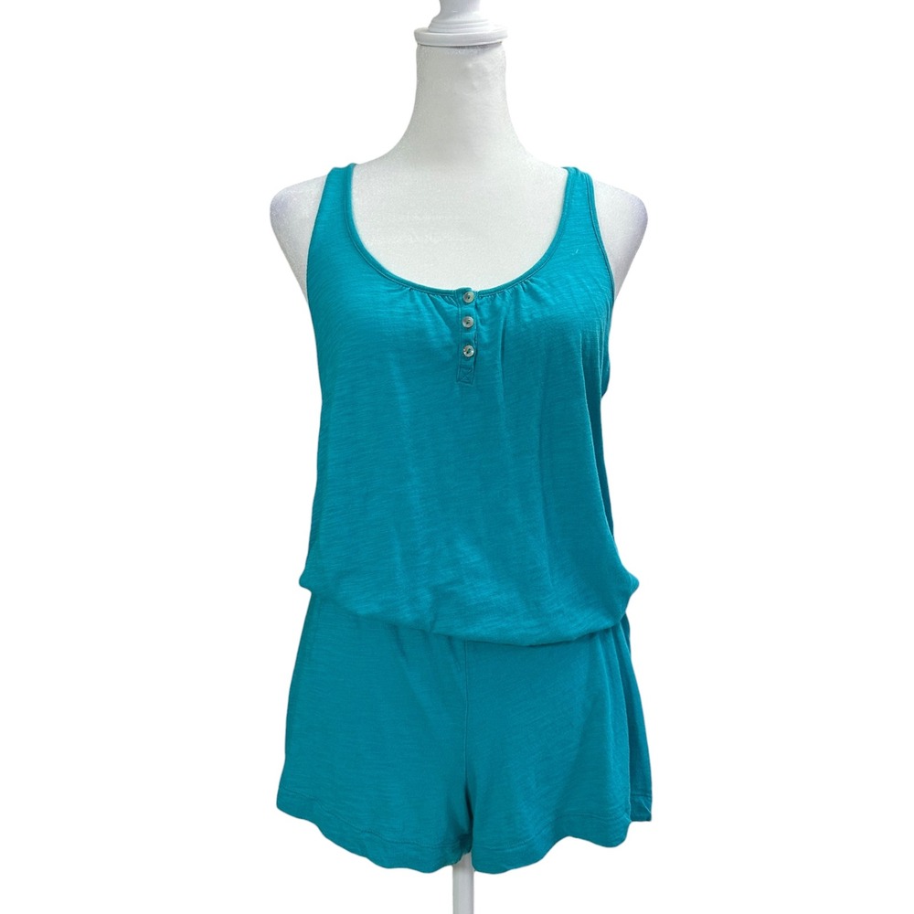 Victoria's Secret Romper Women Small Teal Blue Henley Racerback Sleepwear Lounge
